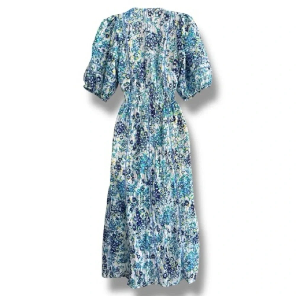 Poupette St Barth Reine Midi Dress in Blue Aquarelle Size Medium